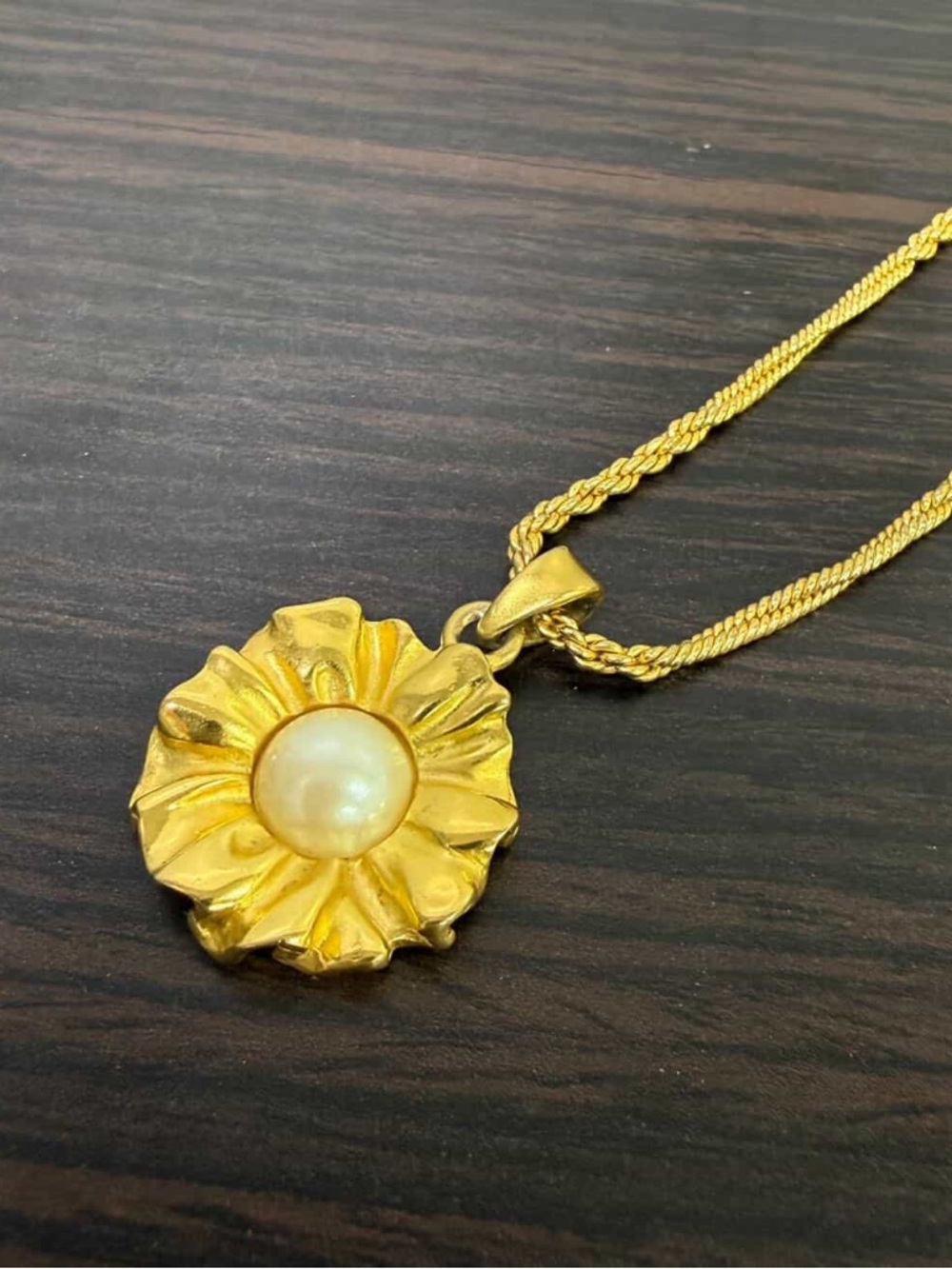 Givenchy Gold Floral Pendant Necklace with Pearl Center